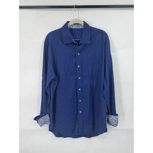 Robert Graham Flip Cuff Button Front Shirt Men Large Blue Classic Fit Collared